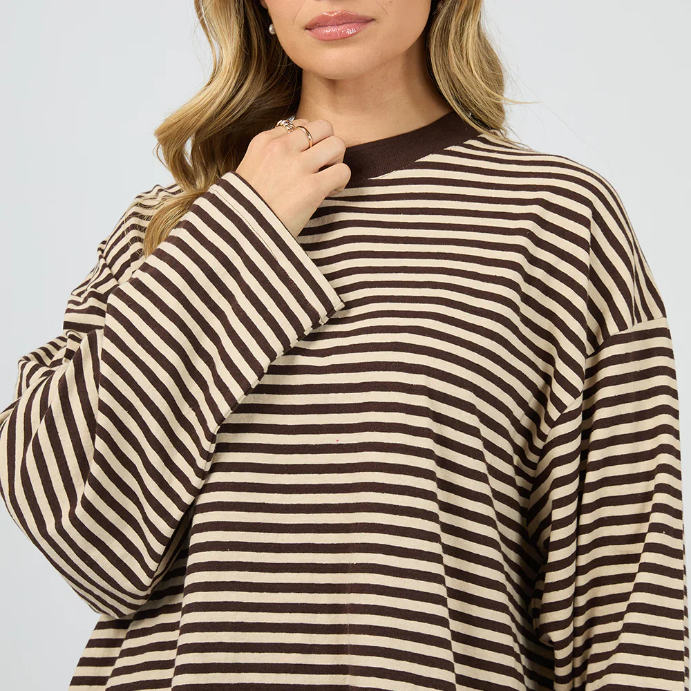 All About Eve - Paloma LS Stripe Tee - Brown - Image 2