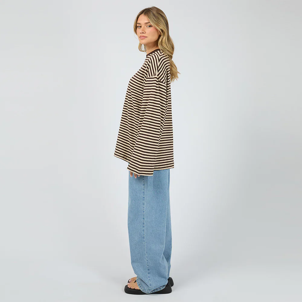 All About Eve - Paloma LS Stripe Tee - Brown - Image 3