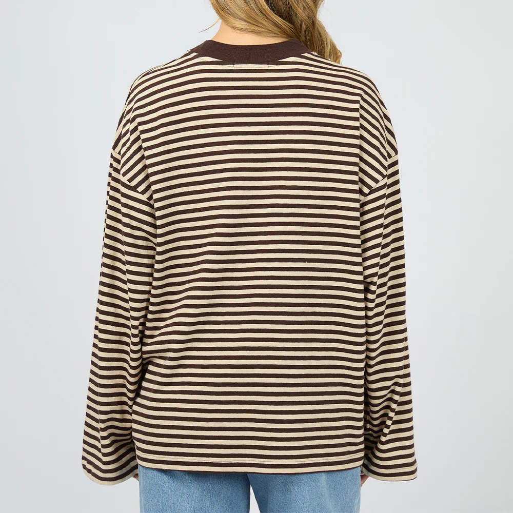 All About Eve - Paloma LS Stripe Tee - Brown - Image 4