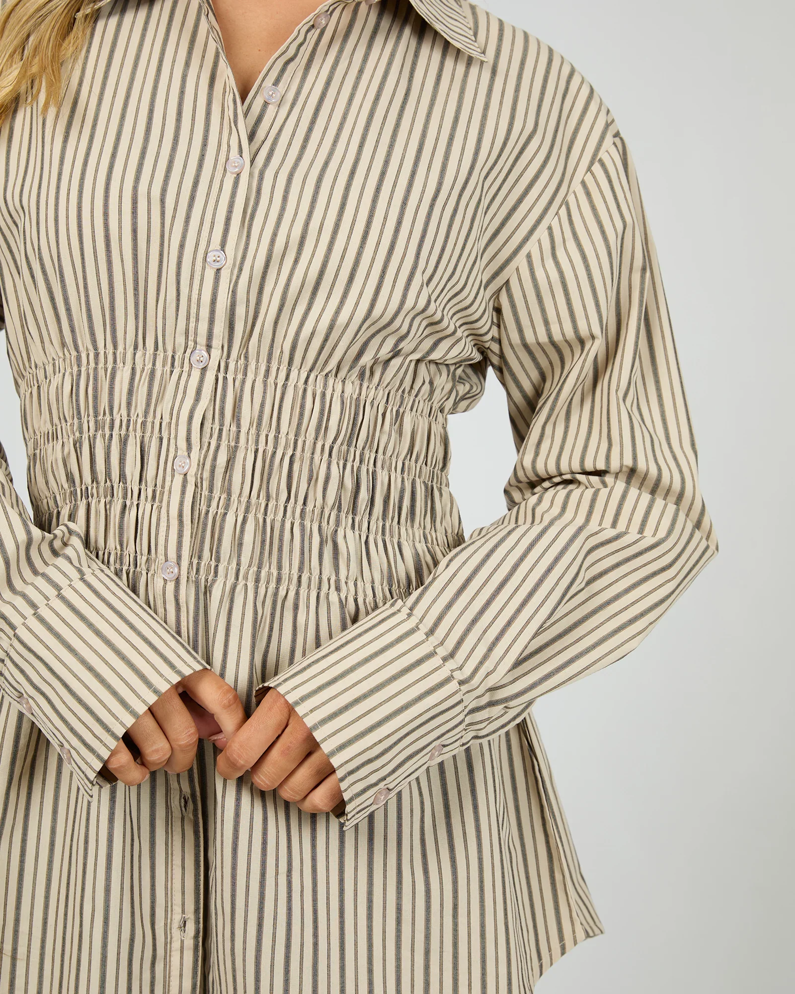 All About Eve - Ruched Stripe Shirt - Natural