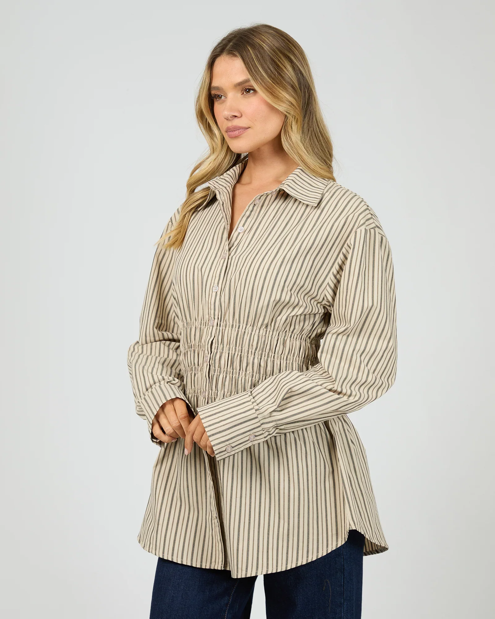 All About Eve - Ruched Stripe Shirt - Natural - Image 2