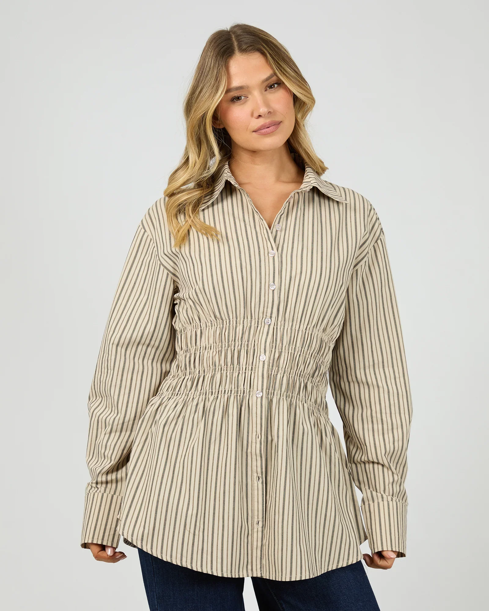 All About Eve - Ruched Stripe Shirt - Natural - Image 3