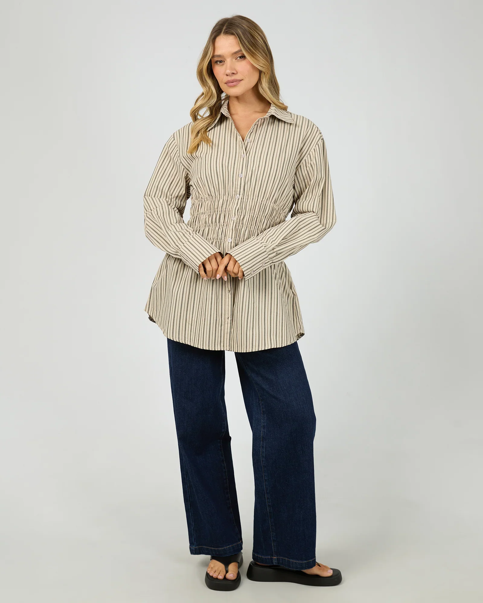 All About Eve - Ruched Stripe Shirt - Natural - Image 6