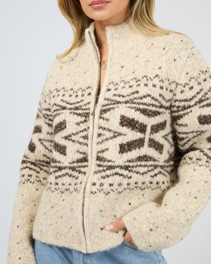 All About Eve - Zoe Knit Zip Thru - Oat