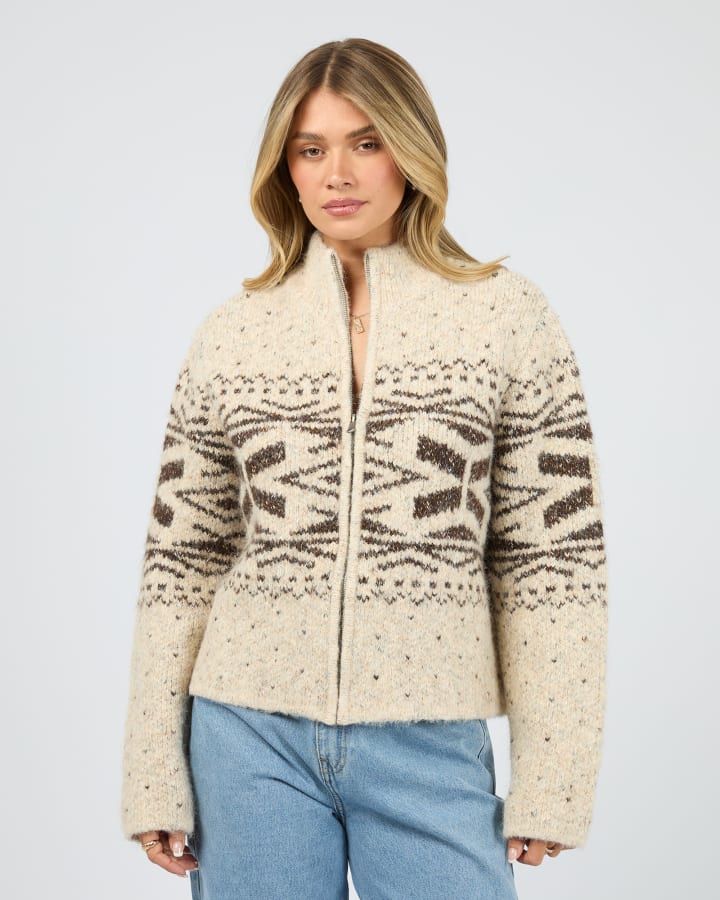 All About Eve - Zoe Knit Zip Thru - Oat - Image 2