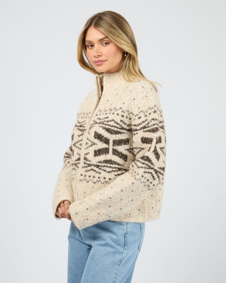 All About Eve - Zoe Knit Zip Thru - Oat - Image 3