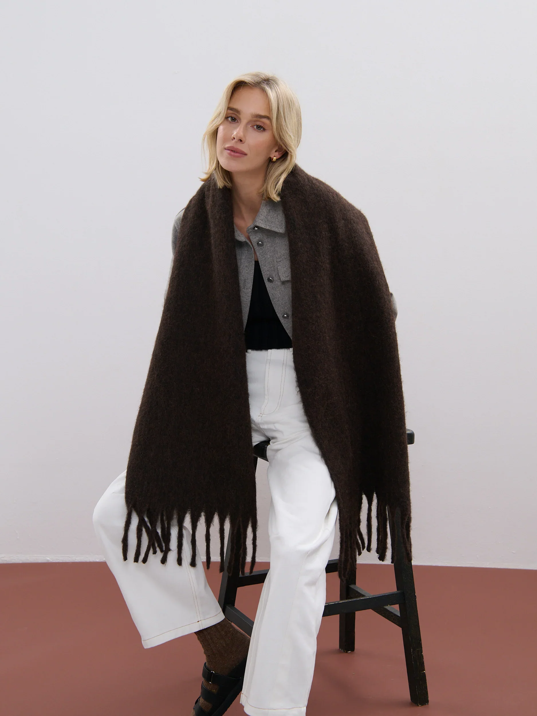 Angels Whisper - Betty Wool Brown Fluffy Scarf - Image 3