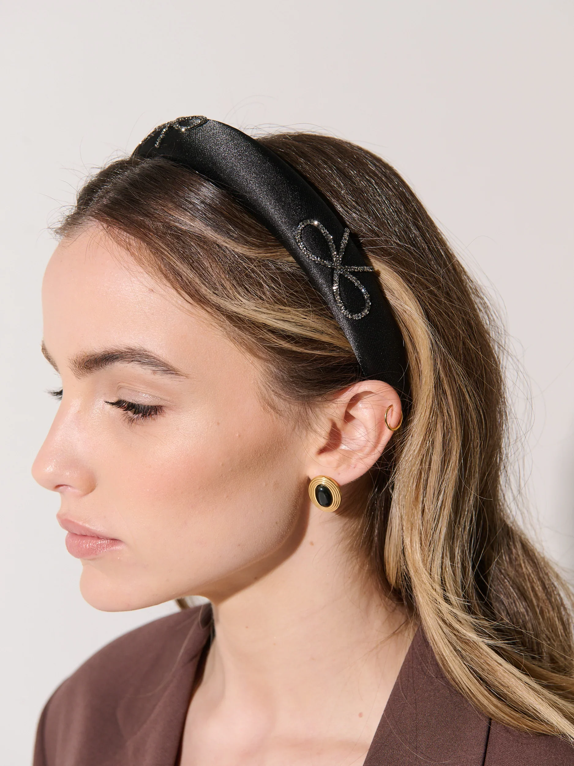 Angels Whisper - Black Diamante Bow Statement Headband - Image 3