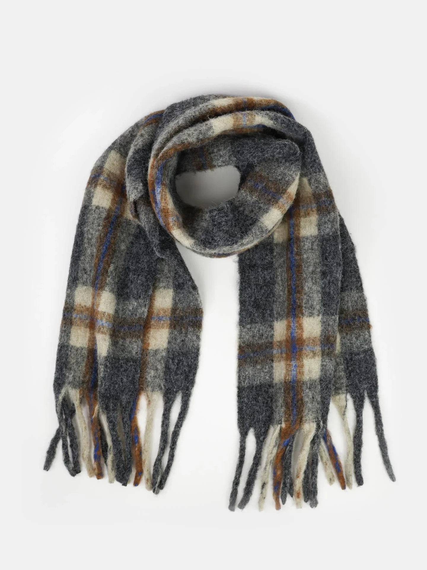 Angels Whisper - Classic Check Fluffy Scarf - Grey - Image 2