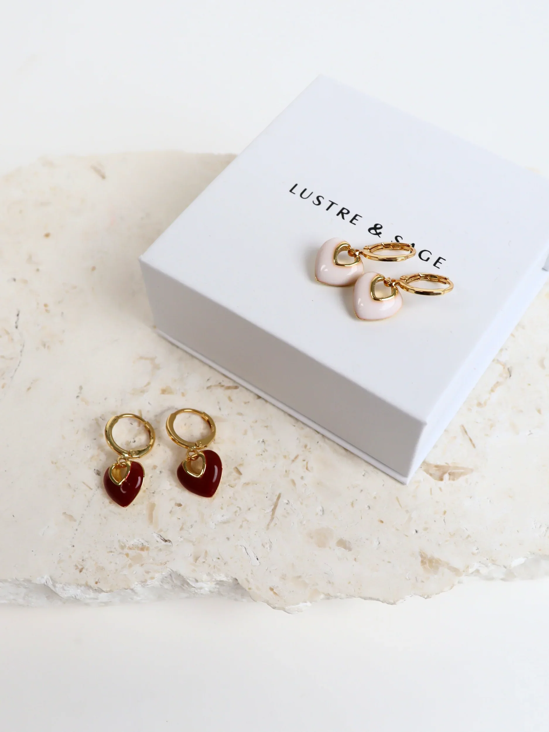 Angels Whisper - Jules Heart Red 18K Gold Plated Earrings - Image 2