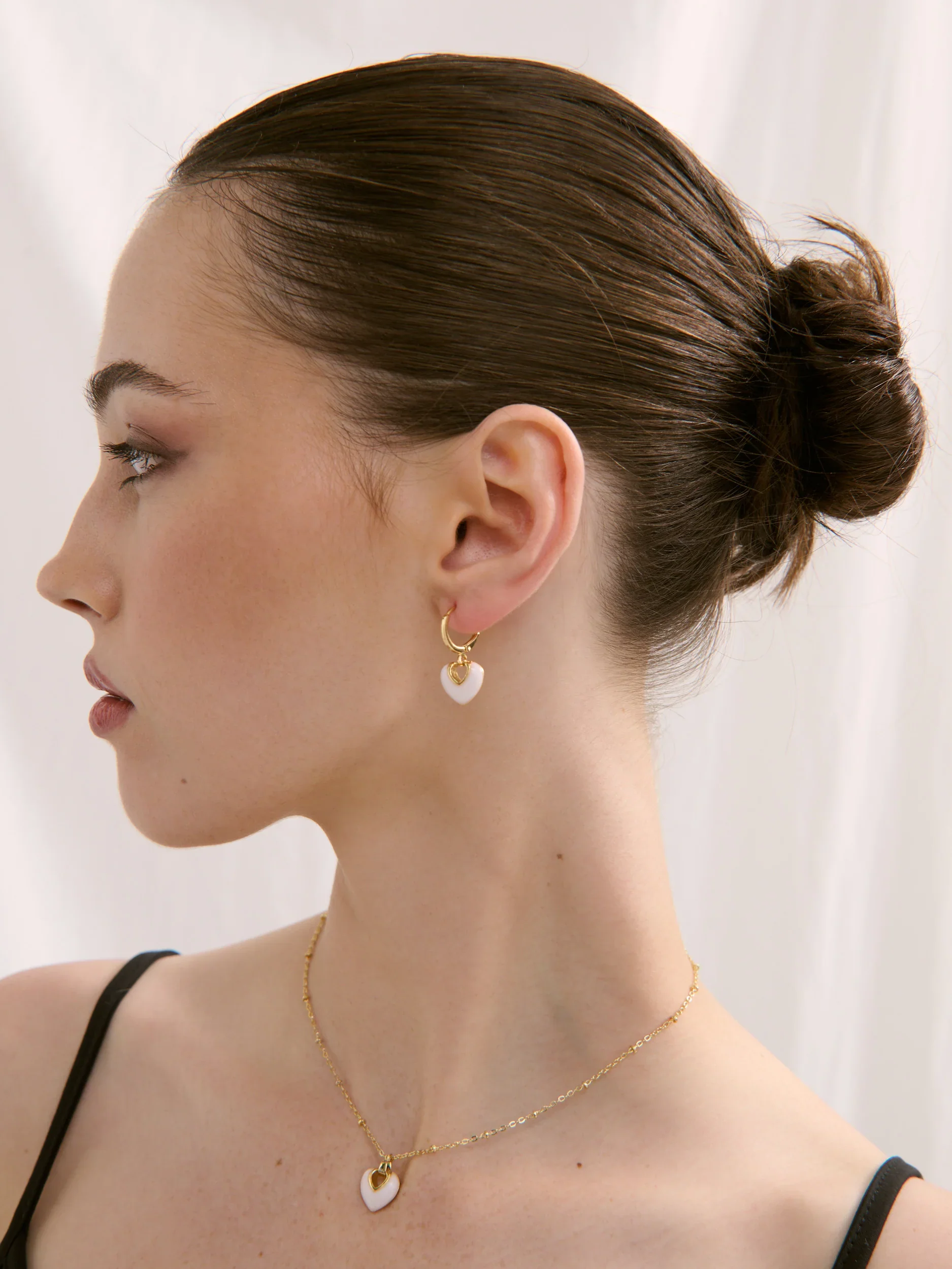Angels Whisper - Jules Heart White 18K Gold Plated Earrings - Image 2
