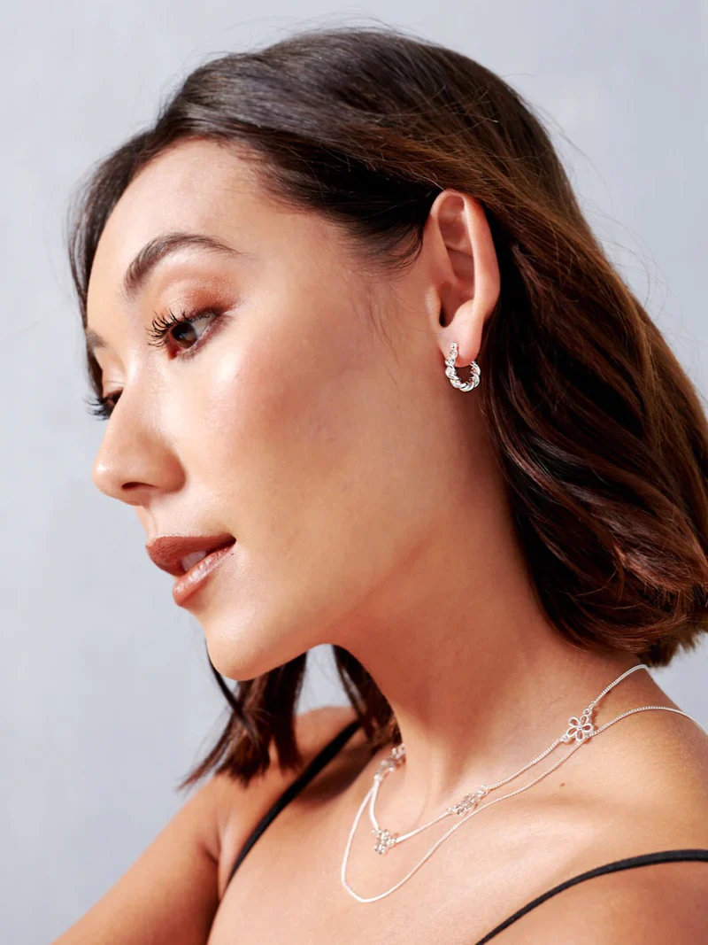 Angels Whisper - Lelia Silver Plated Hoop Earrings - Image 3