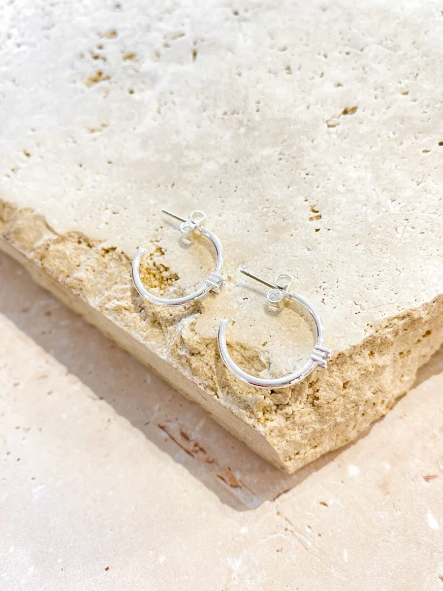 Angels Whisper - Minimal Diamanté Silver Plated Earrings - Image 2