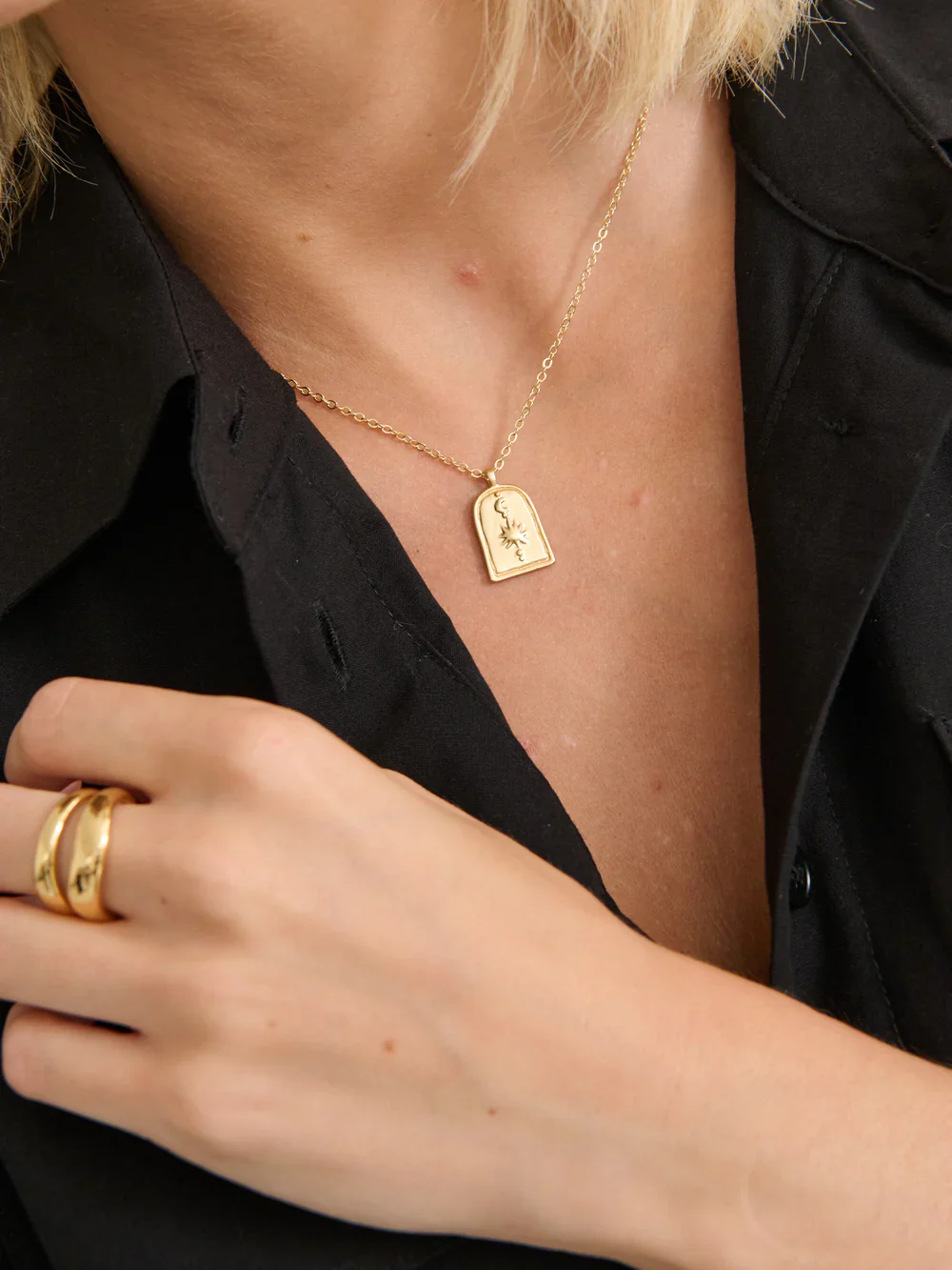 Angels Whisper - Sun Charm Matte 18K Gold Plated Necklace - Image 3