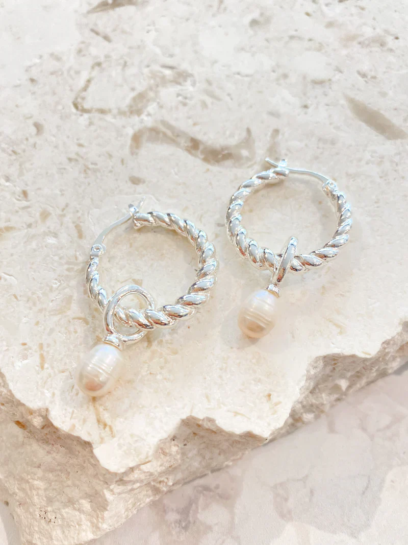 Angels Whisper - Twist Pearl Drop Silver Plated Earrings