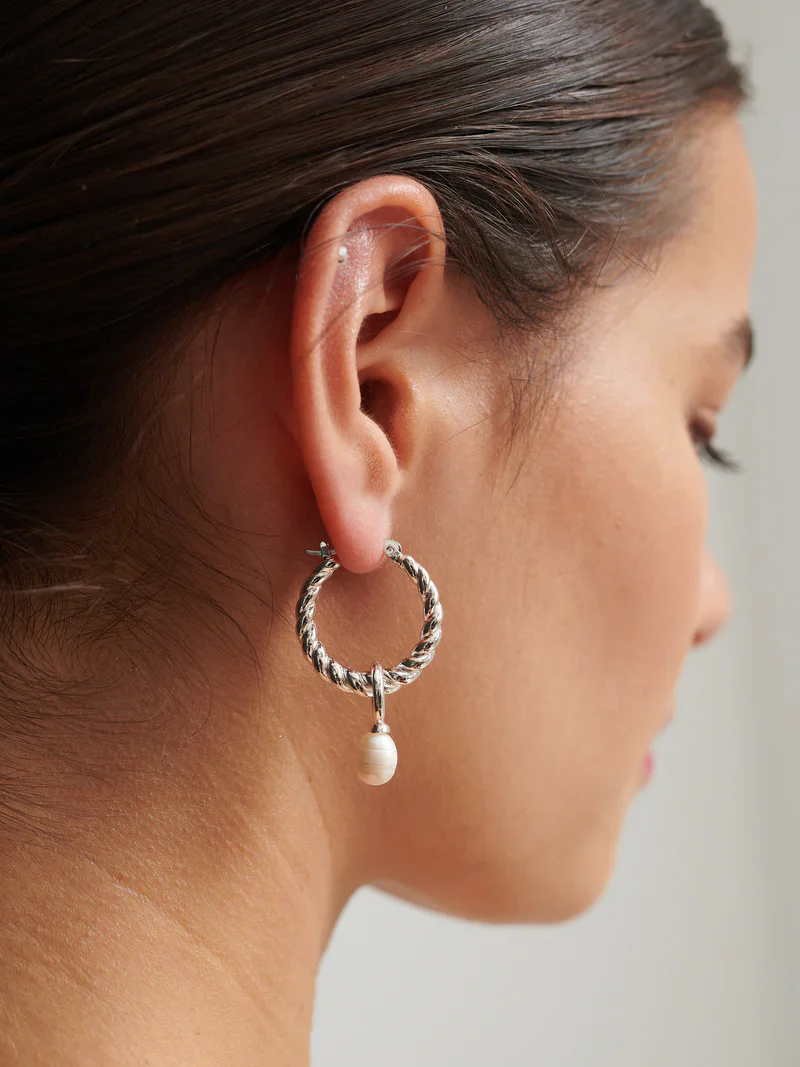 Angels Whisper - Twist Pearl Drop Silver Plated Earrings - Image 2