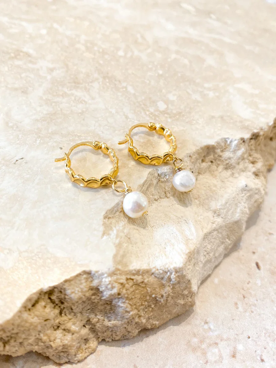 Angels Whisper - Vintage Pearl Drop 18K Gold Plated Earrings - Image 2