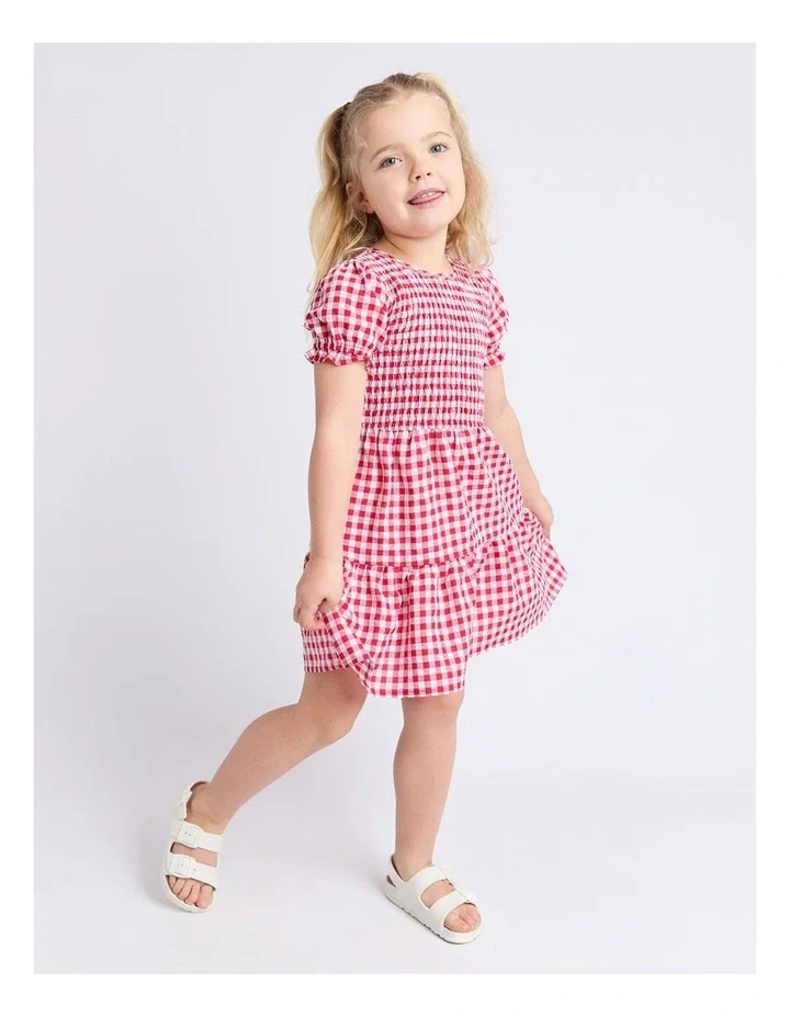 Animal Crackers - Elsa Gingham Shirred Dress - Red - Kids Size 3-7 - Image 2