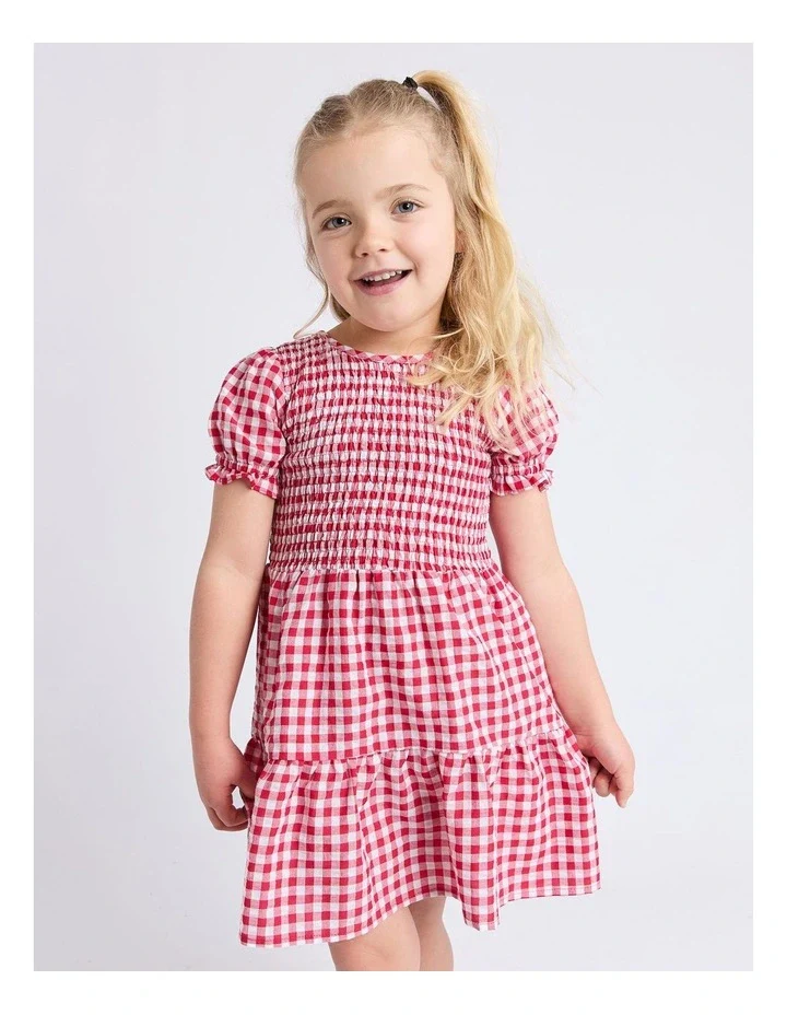 Animal Crackers - Elsa Gingham Shirred Dress - Red - Kids Size 3-7 - Image 4
