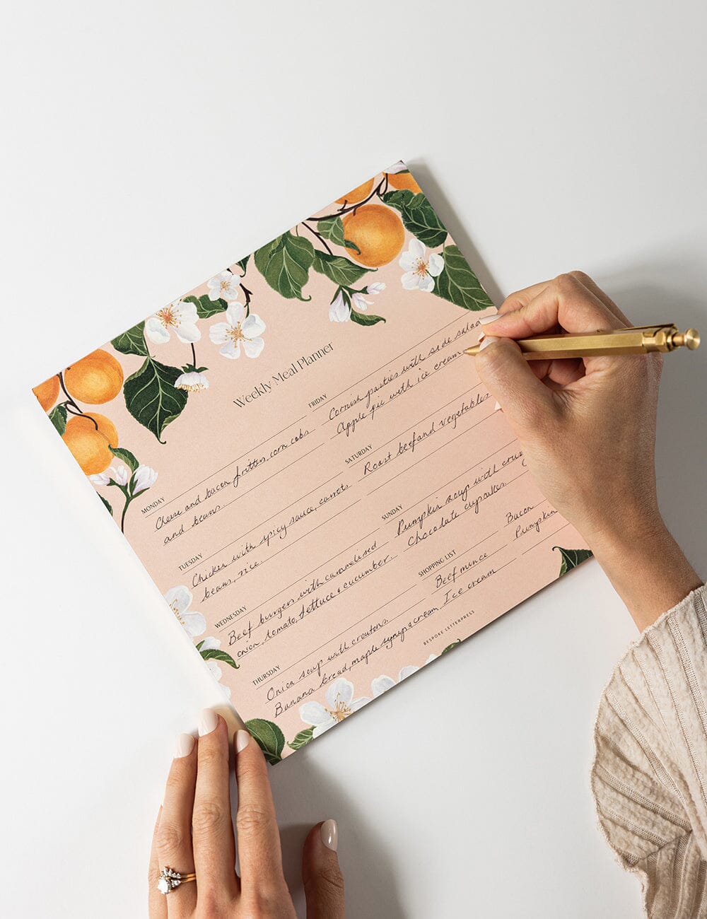 Bespoke Letterpress - Meal Planner Notepad - Peaches - Image 3