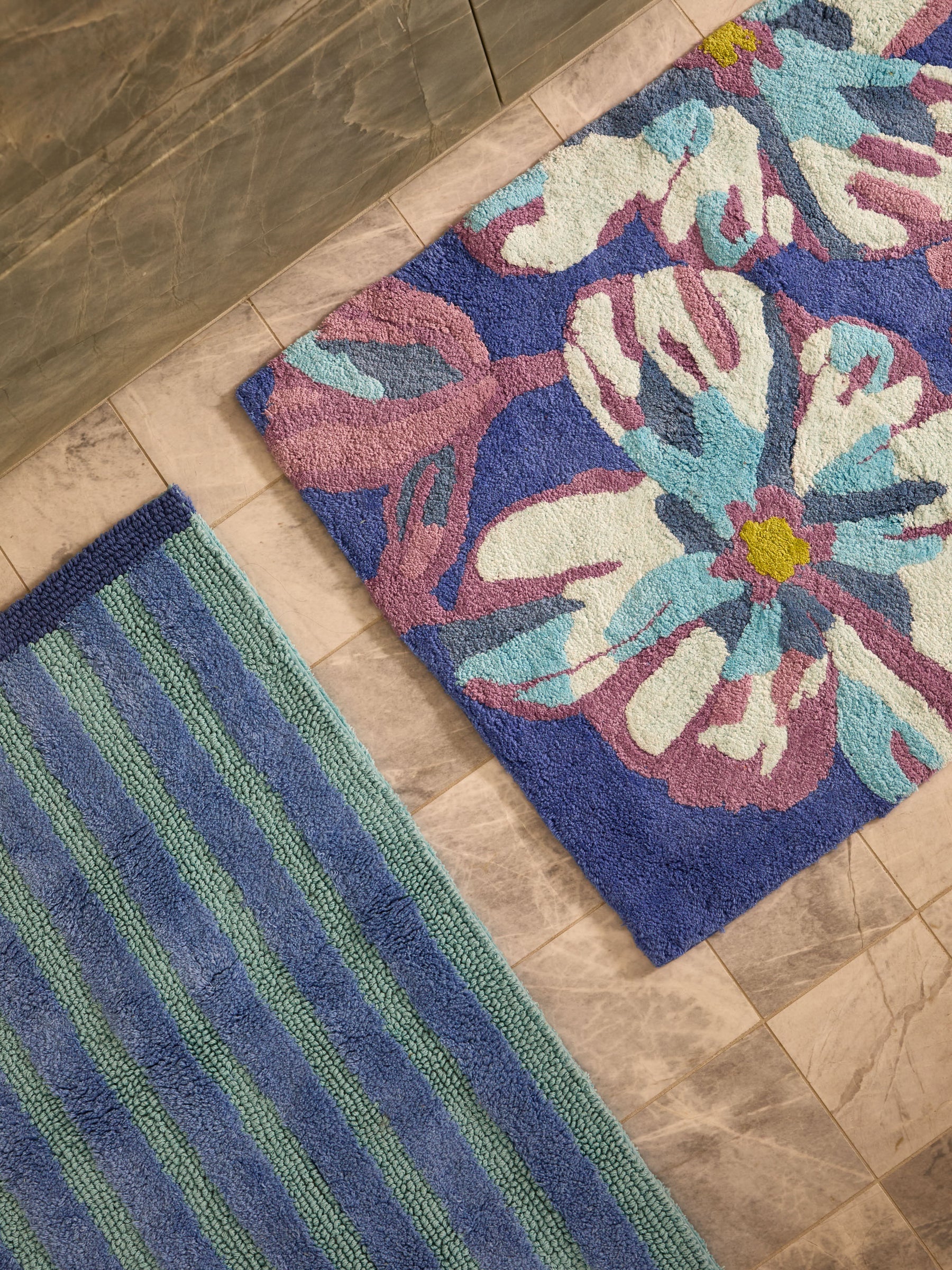 Bonnie & Neil - Dutch Floral Blue Bath Mat