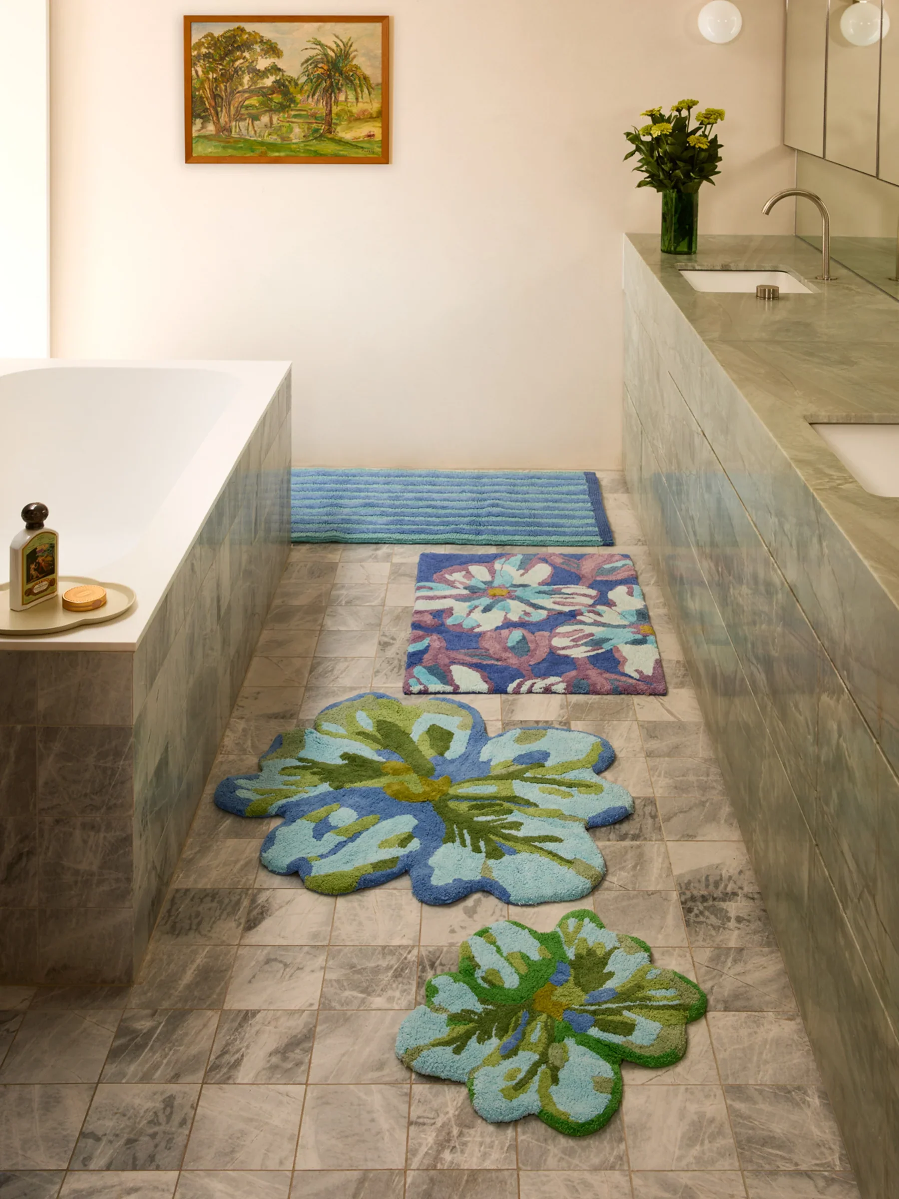 Bonnie & Neil - Dutch Floral Blue Bath Mat - Image 4