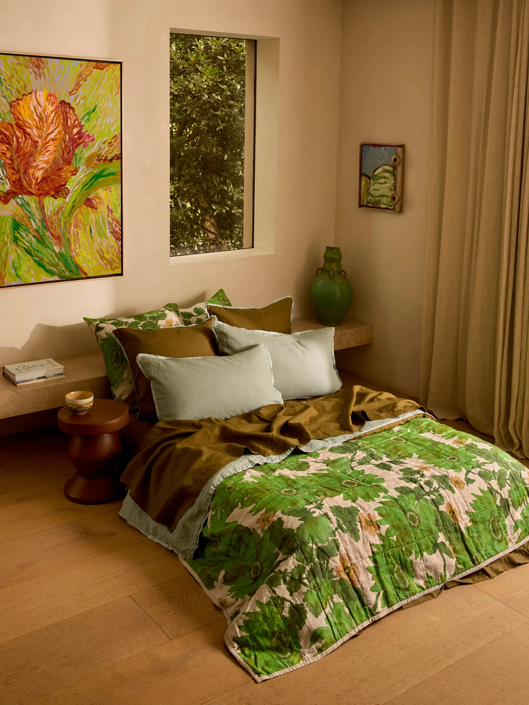 Bonnie & Neil - Lupin Multi & Marigold Leaf Linen Quilted Throw - Image 3