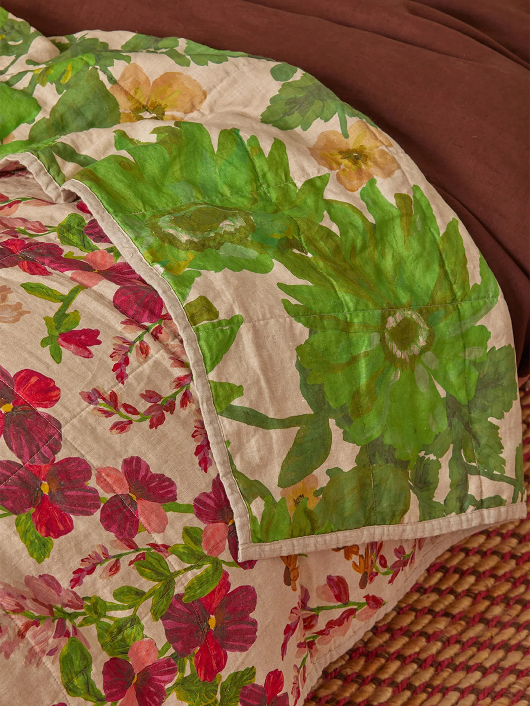 Bonnie & Neil - Lupin Multi & Marigold Leaf Linen Quilted Throw - Image 4