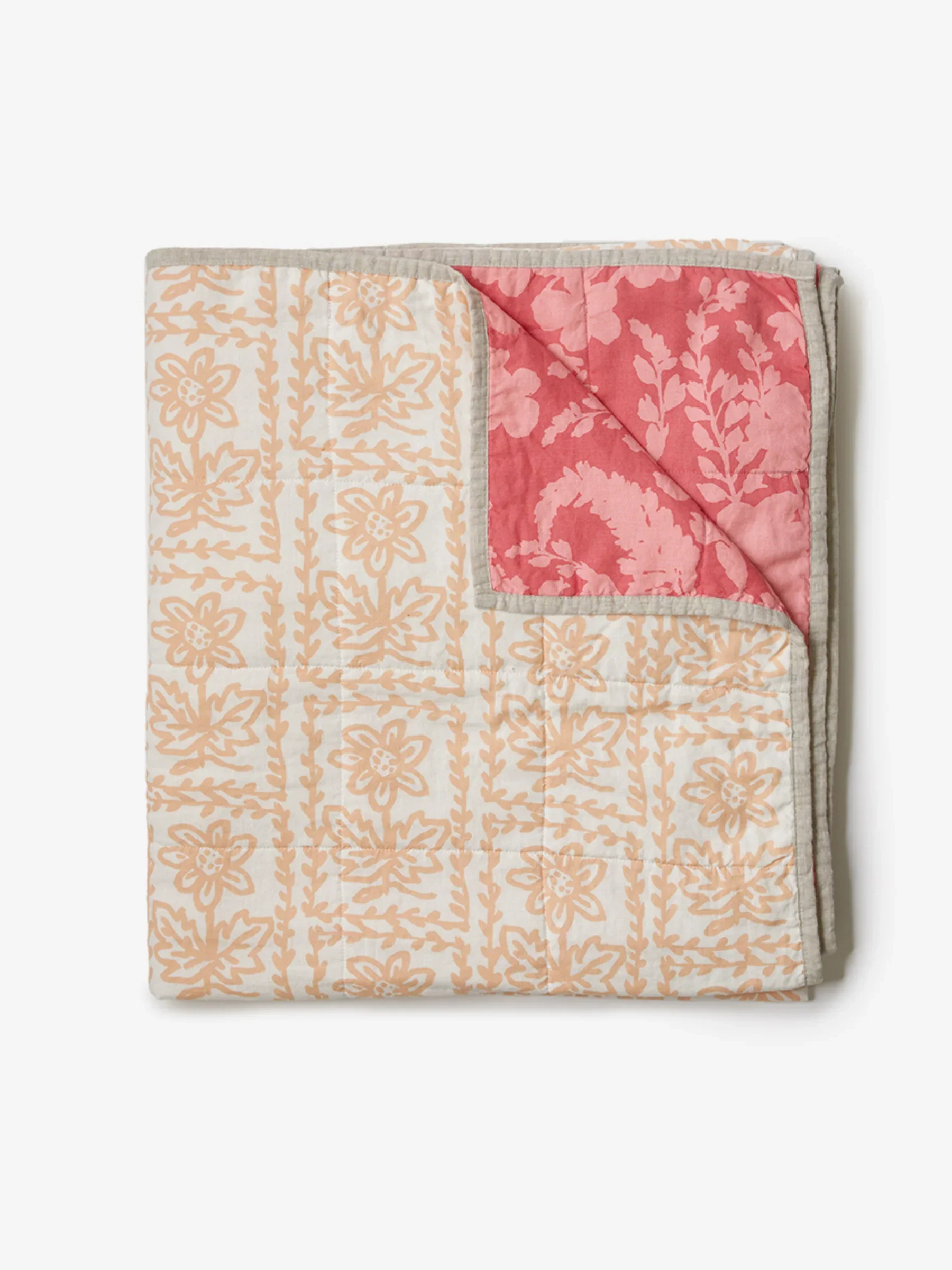 Bonnie & neil - Petal Pink & Daisy Buff Linen Quilted Throw - Image 6