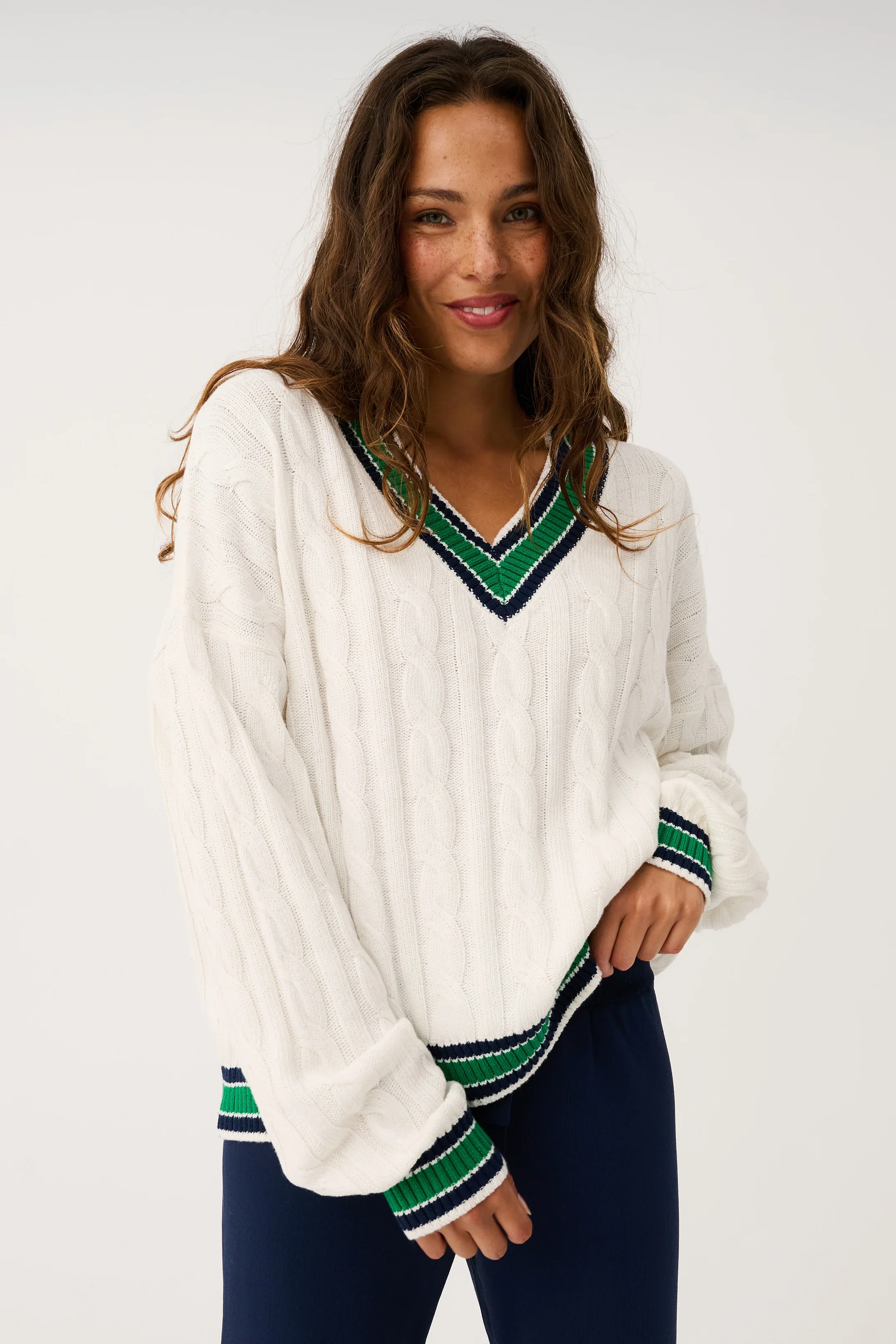 Cartel & Willow - Asher Heritage Knit Sweater - Cream/Tide - Image 2