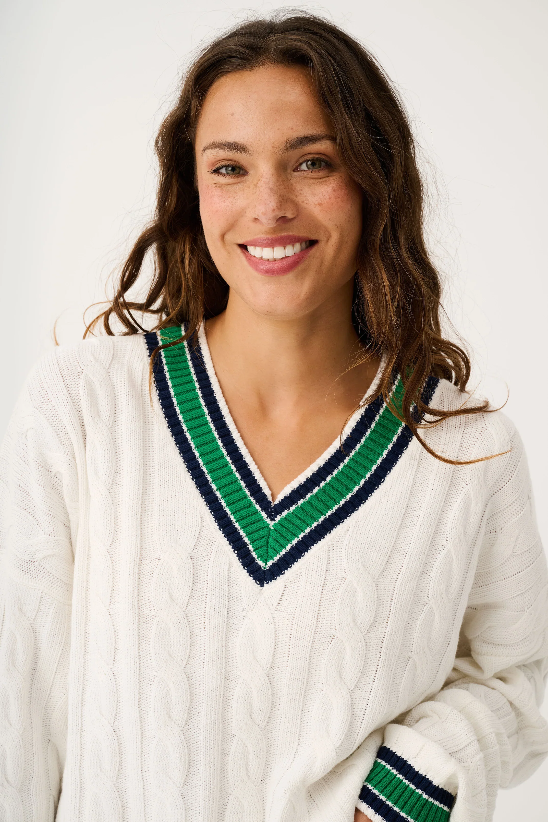 Cartel & Willow - Asher Heritage Knit Sweater - Cream/Tide - Image 4