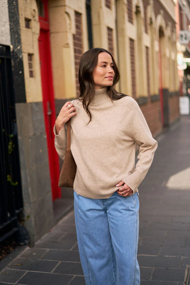 Ceres Life - Alex Knit Funnel Neck Pullover - Oat Marle