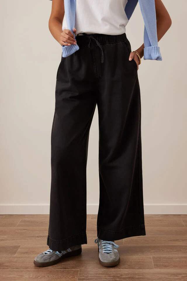 Ceres Life - Andie Wide Leg Drawstring Pant - Washed Black - Image 3
