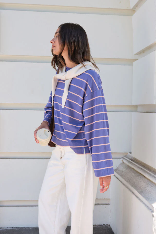 Ceres Life - Beau Long Sleeve Slouchy Tee - Washed Navy/Pink Clay - Image 3