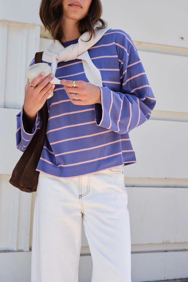 Ceres Life - Beau Long Sleeve Slouchy Tee - Washed Navy/Pink Clay - Image 4