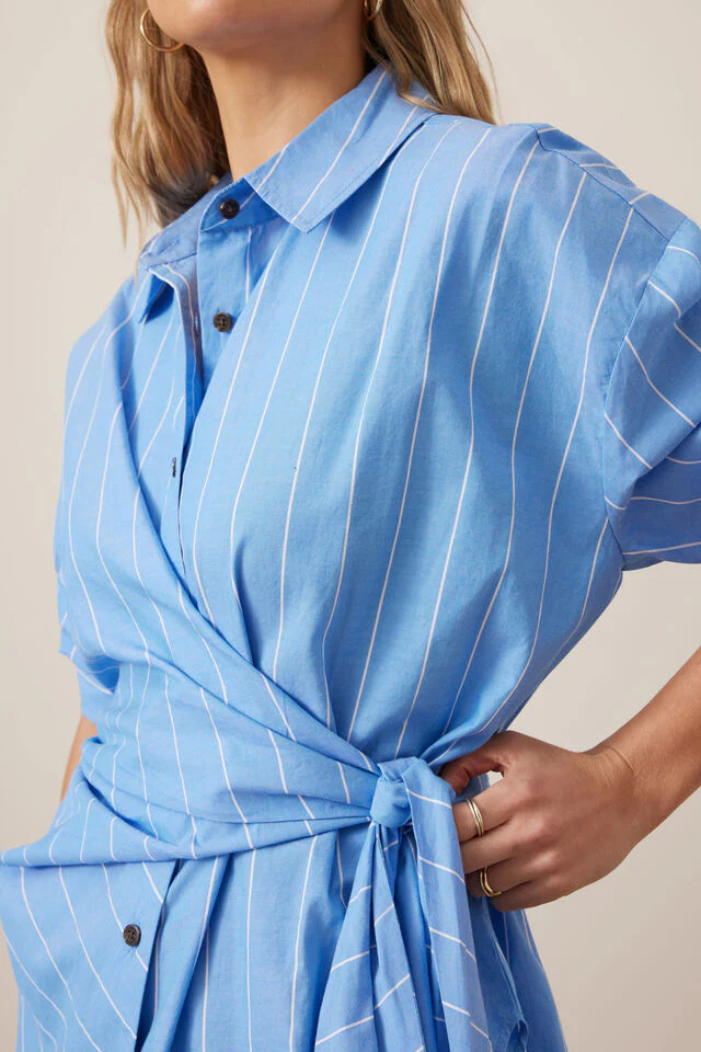 Ceres Life - Elodie Wrap Shirt - Amalfi Blue Stripe - Image 4