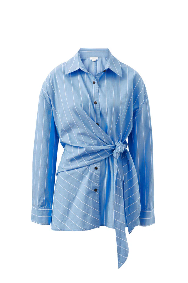 Ceres Life - Elodie Wrap Shirt - Amalfi Blue Stripe - Image 5