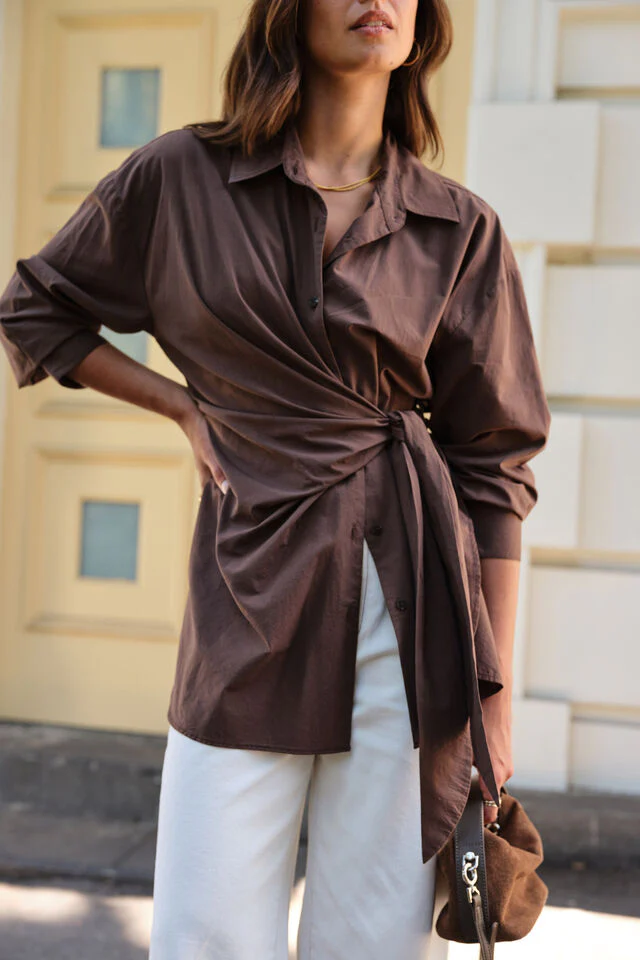 Ceres Life - Elodie Wrap Shirt - Brunette Brown - Image 2