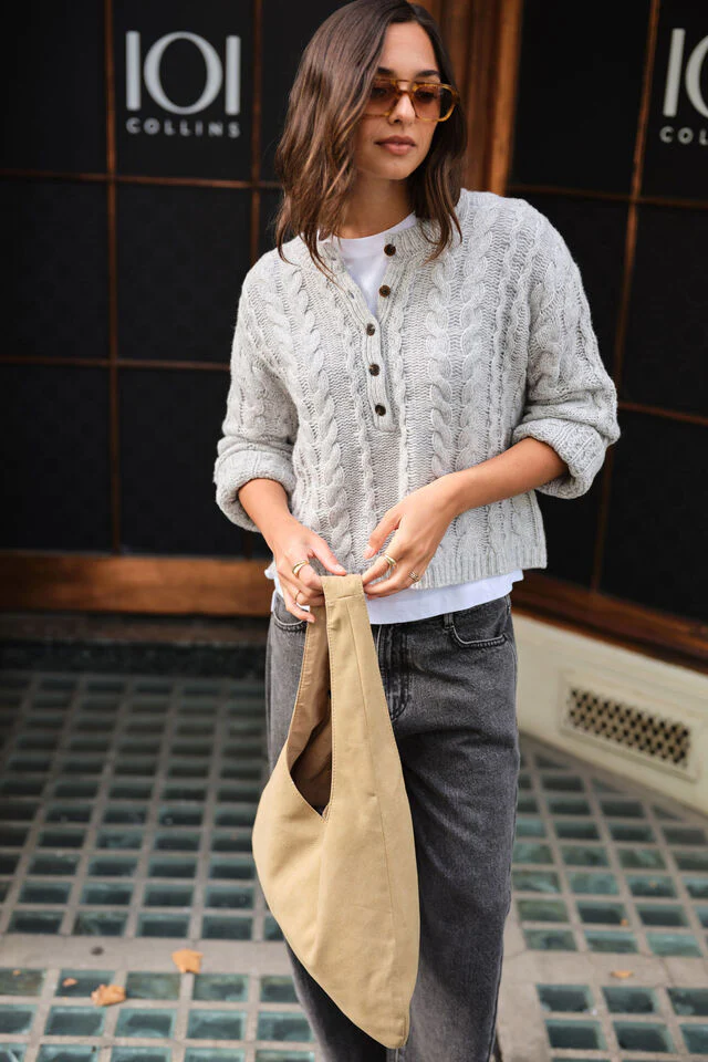 Ceres Life - Enid Cable Knit Henley - Silver Marle - Image 2