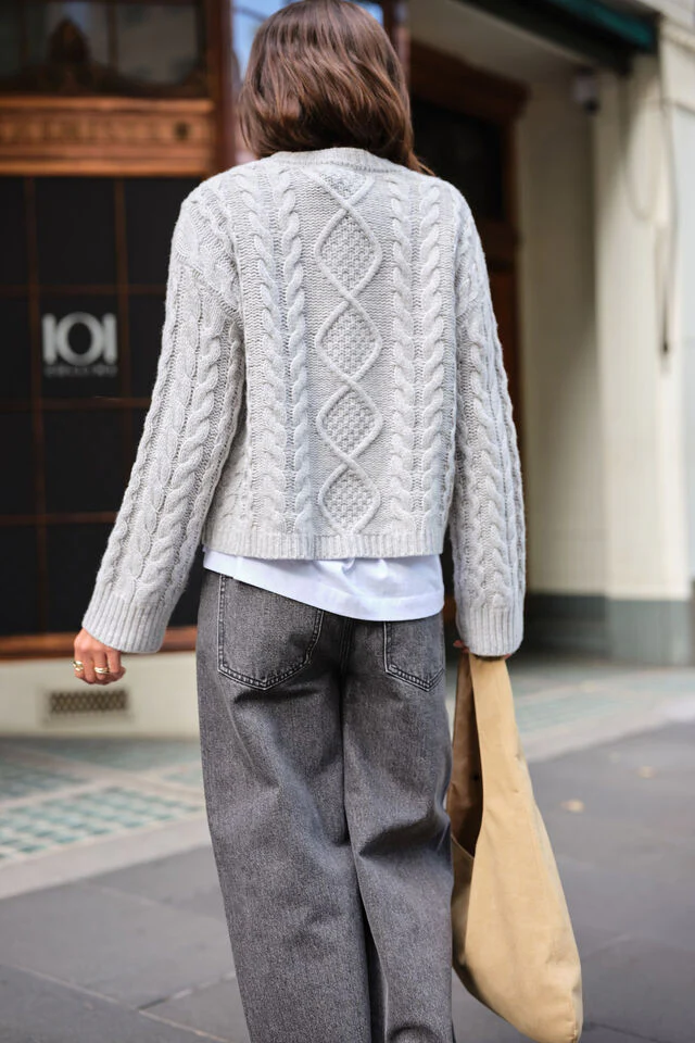 Ceres Life - Enid Cable Knit Henley - Silver Marle - Image 4