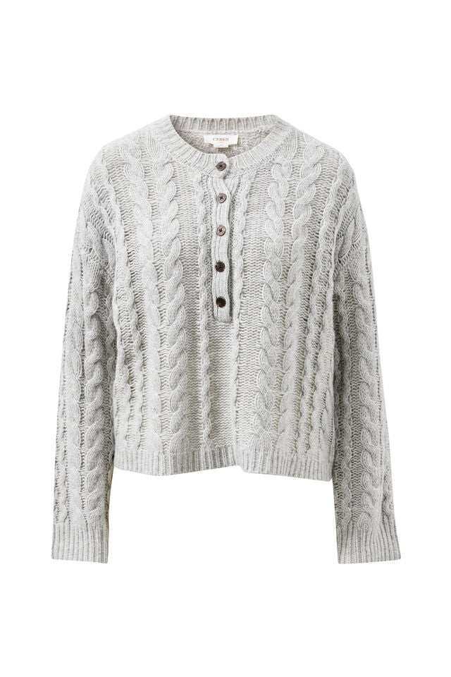Ceres Life - Enid Cable Knit Henley - Silver Marle - Image 5