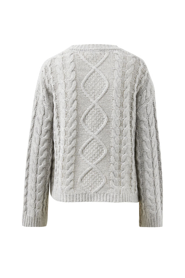 Ceres Life - Enid Cable Knit Henley - Silver Marle - Image 6