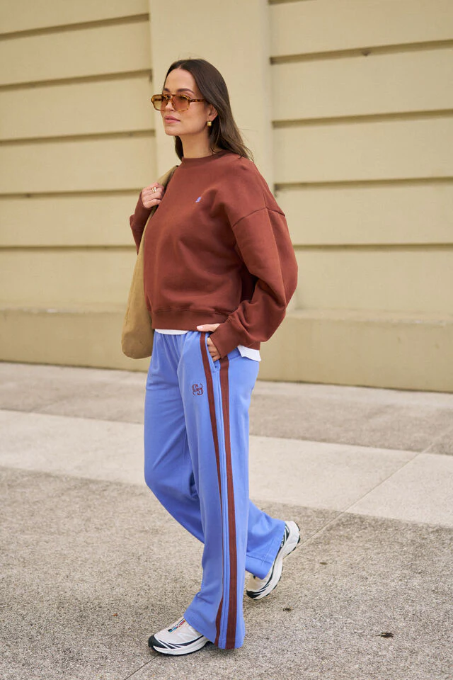 Ceres Life - Gigi Wide Leg Terry Trackpant - Vintage Blue Mixed Side Stripe - Image 2