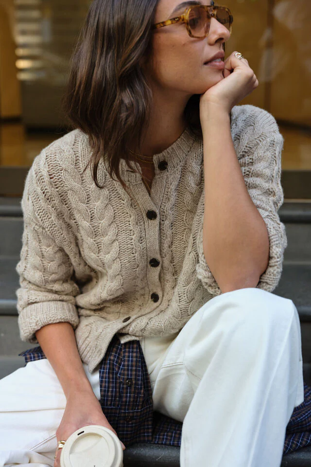 Ceres Life - Heidi Cable Knit Cardi - Oat - Image 2