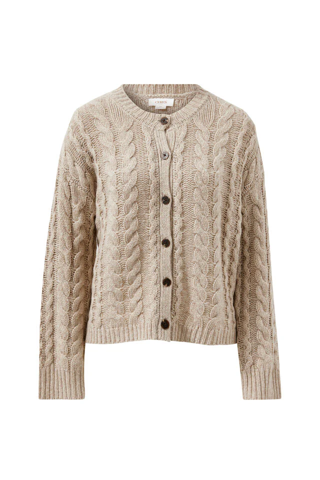 Ceres Life - Heidi Cable Knit Cardi - Oat - Image 3