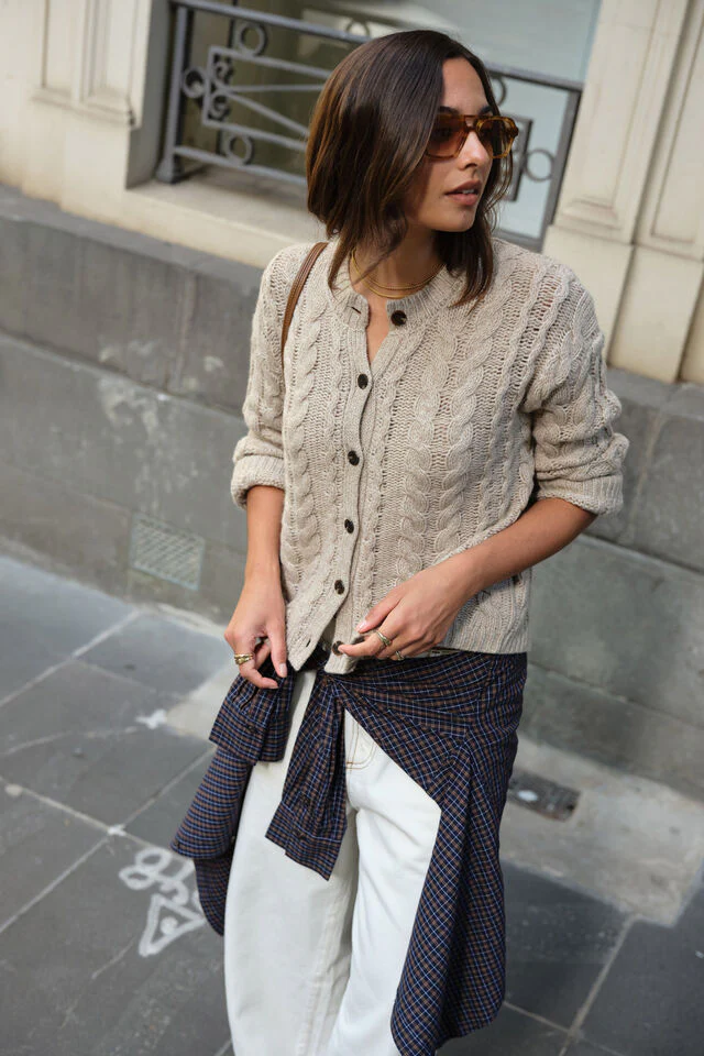 Ceres Life - Heidi Cable Knit Cardi - Oat - Image 4