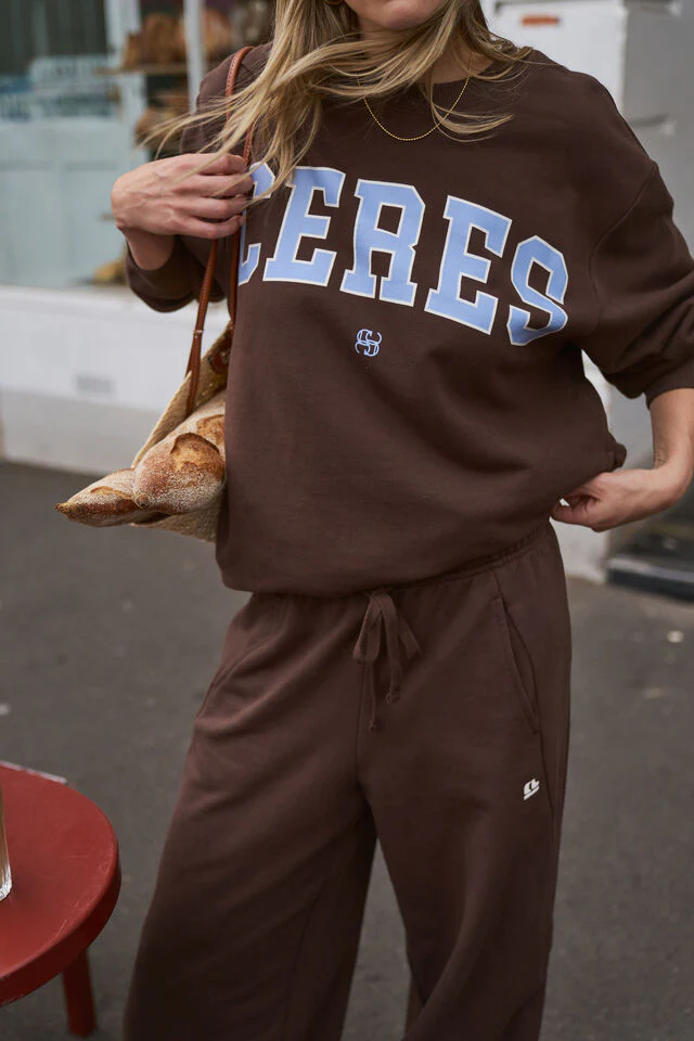 Ceres Life - Isla Oversized Slouchy Crew - Brunette Brown Buff Sky Blue Heritage Logo - Image 2