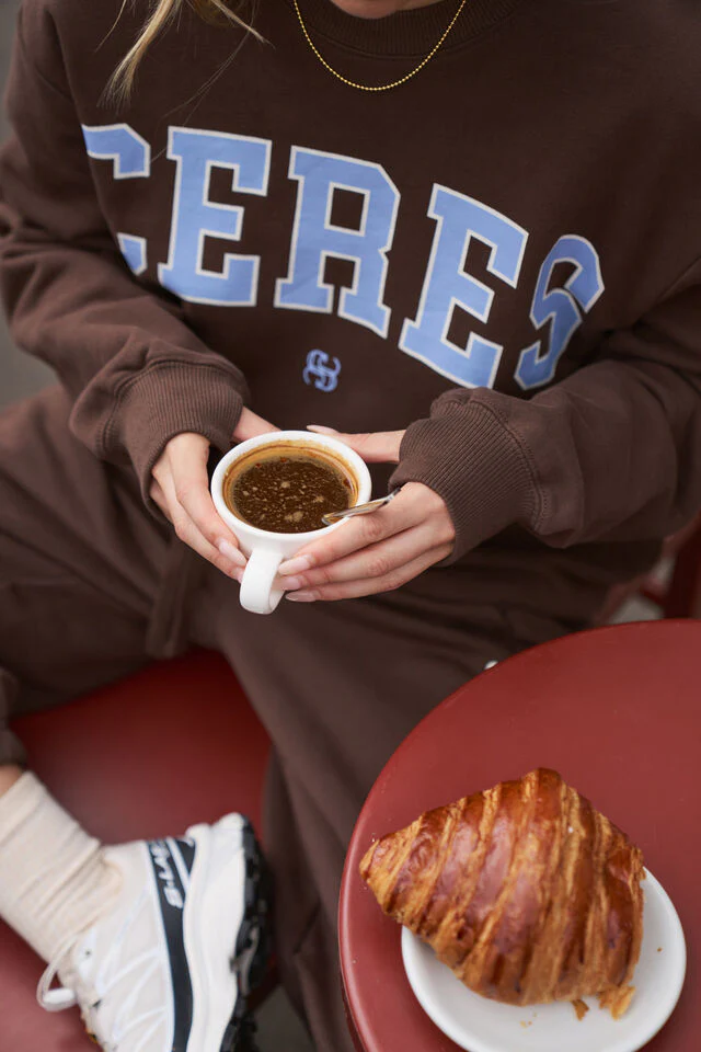 Ceres Life - Isla Oversized Slouchy Crew - Brunette Brown Buff Sky Blue Heritage Logo - Image 3