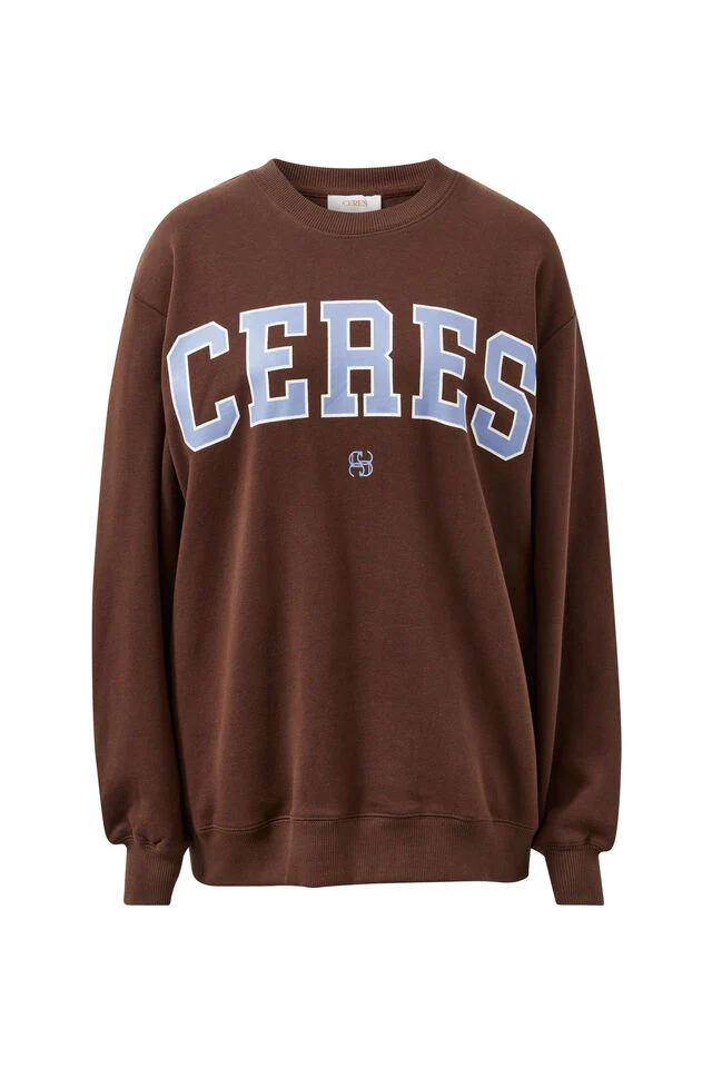 Ceres Life - Isla Oversized Slouchy Crew - Brunette Brown Buff Sky Blue Heritage Logo - Image 4