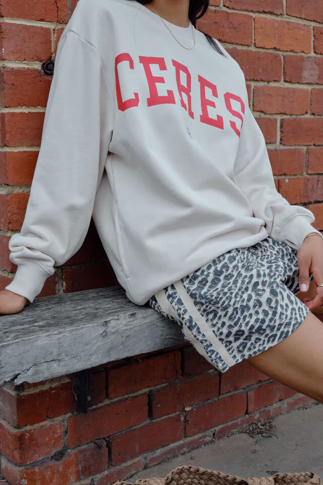 Ceres Life - Isla Oversized Slouchy Crew - Buff Fiery Red Heritage Logo - Image 3